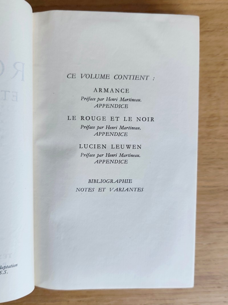 Romans et Nouvelles, Tome I Armance - Le rouge et le noir - Lucien Leuwen