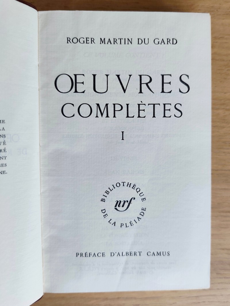 Oeuvres complètes (2 volumes) Devenir - Jean Barois - Les Thibault - Vieille France - Confidence africaine - Le testament du père Leleu - La gonfle - Un taciturne - Notes sur André Gide