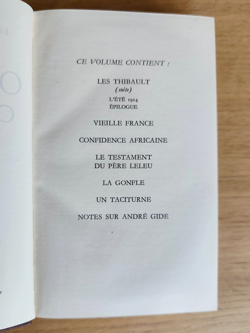 Oeuvres complètes (2 volumes) Devenir - Jean Barois - Les Thibault - Vieille France - Confidence africaine - Le testament du père Leleu - La gonfle - Un taciturne - Notes sur André Gide