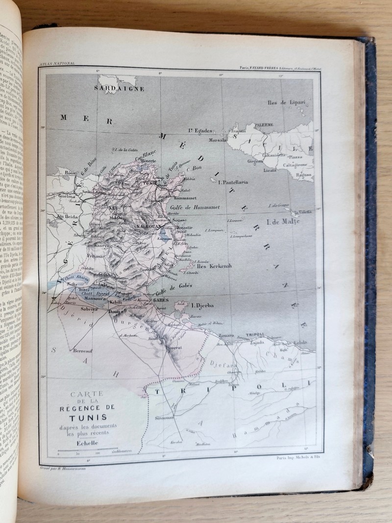 Atlas national de la France et de ses colonies, contenant la géographie physique, politique, historique, économique, militaire, agricole, industrielle et commerciale, avec la statistique récente et la plus complète
