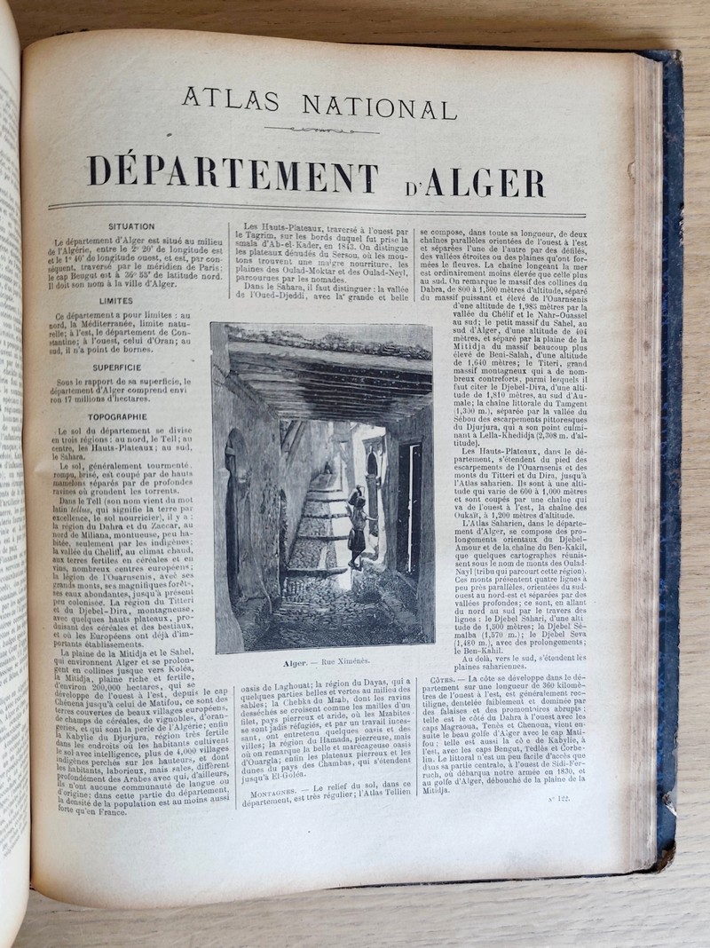 Atlas national de la France et de ses colonies, contenant la géographie physique, politique, historique, économique, militaire, agricole, industrielle et commerciale, avec la statistique récente et la plus complète