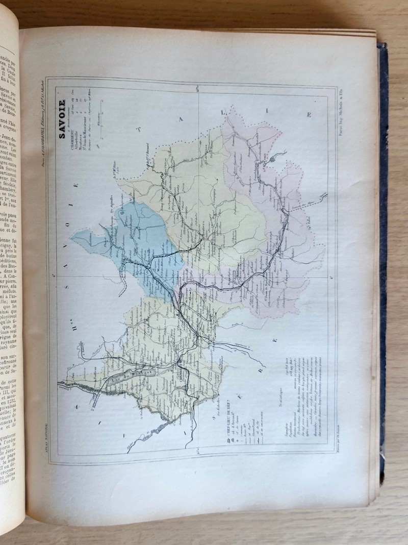 Atlas national de la France et de ses colonies, contenant la géographie physique, politique, historique, économique, militaire, agricole, industrielle et commerciale, avec la statistique récente et la plus complète