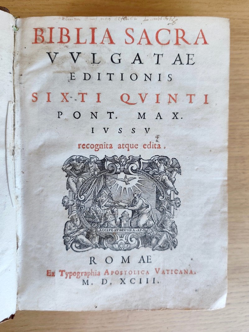 Biblia Sacra, vulgatae editionis, Sixti Quinti pont.Max. Iussu recognita atque edita (1593 - Vulgate sixto-clémentine)