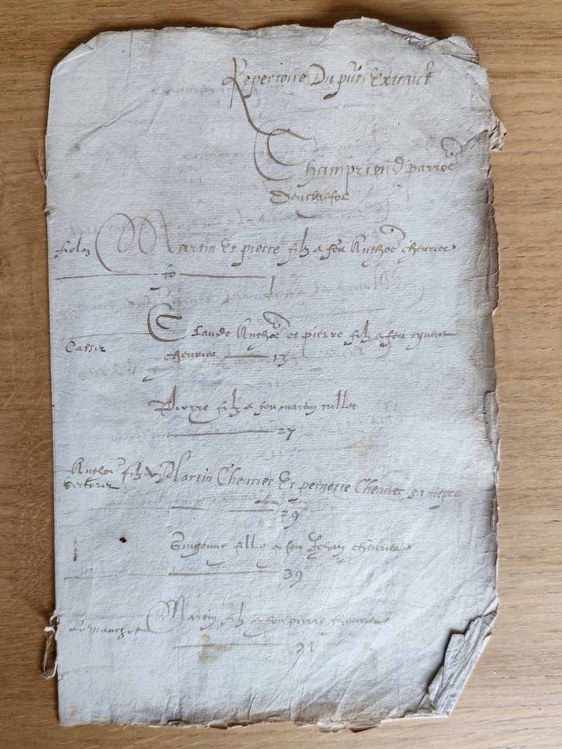(Terrier) Extrait des recognoissances du Seigneur de Fontany lieu la paroisse d'Anclaffort, 1560 - Protégé par un parchemin comme remploi d'un acte pontifical de nomination de Jean des Chênes par Paul II daté de Rome, près de Saint-Pierre, le 8 septembre 1470 à l'abbaye de Saint-Pons (Nice) en lieu de ses fonctions d'Abbé commendataire à l'Abbaye de Hautecombe (Savoie)