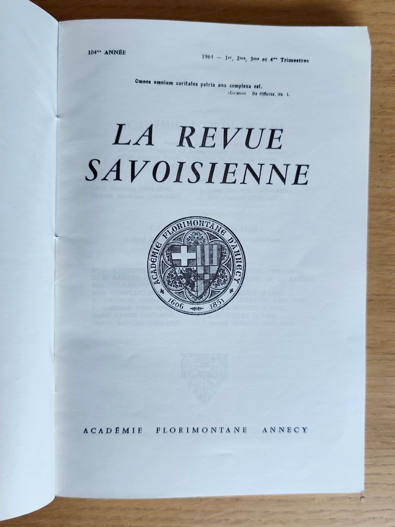 Revue Savoisienne 104ème année, 1964, 1er, 2ème, 3ème & 4ème trimestre