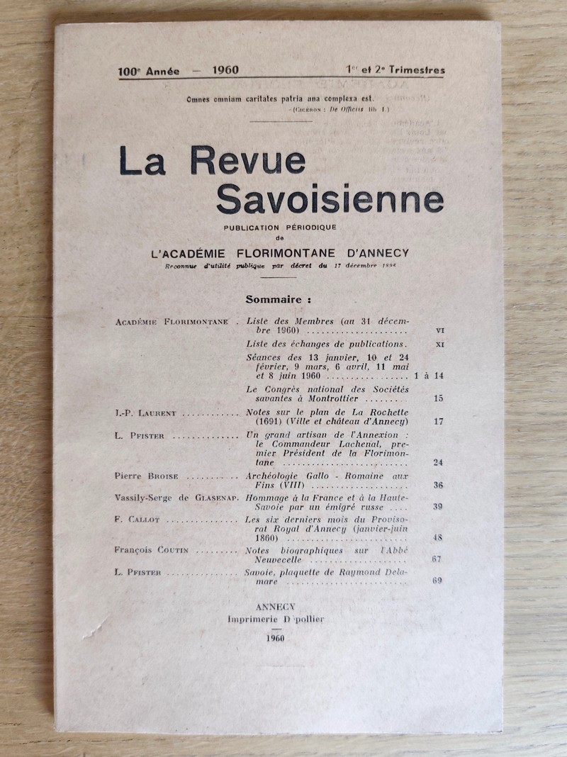 Revue Savoisienne 100ème année, 1960, (2 volumes année complète)