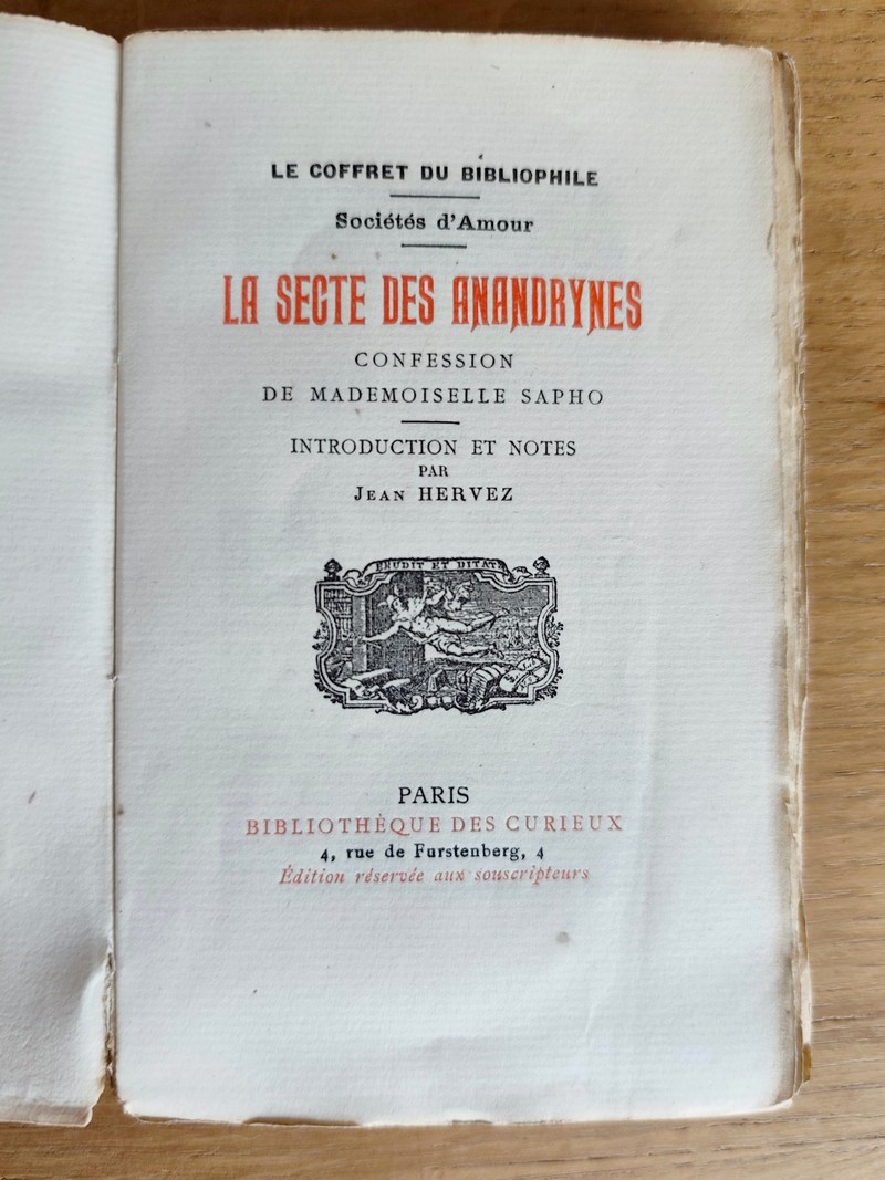 La secte des Anandrynes. Confession de Mademoiselle Sapho