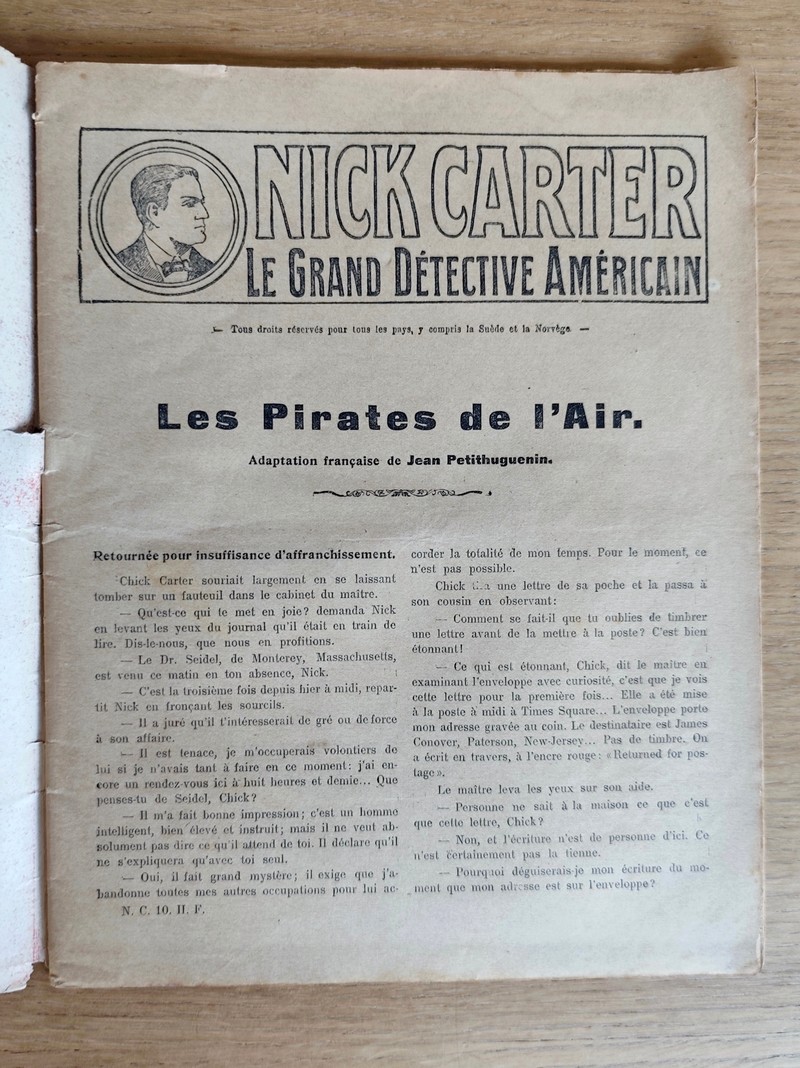 Nick Carter, le grand détective américain. Série II n° 10 - Les pirates de l'air (Rogues of the air)