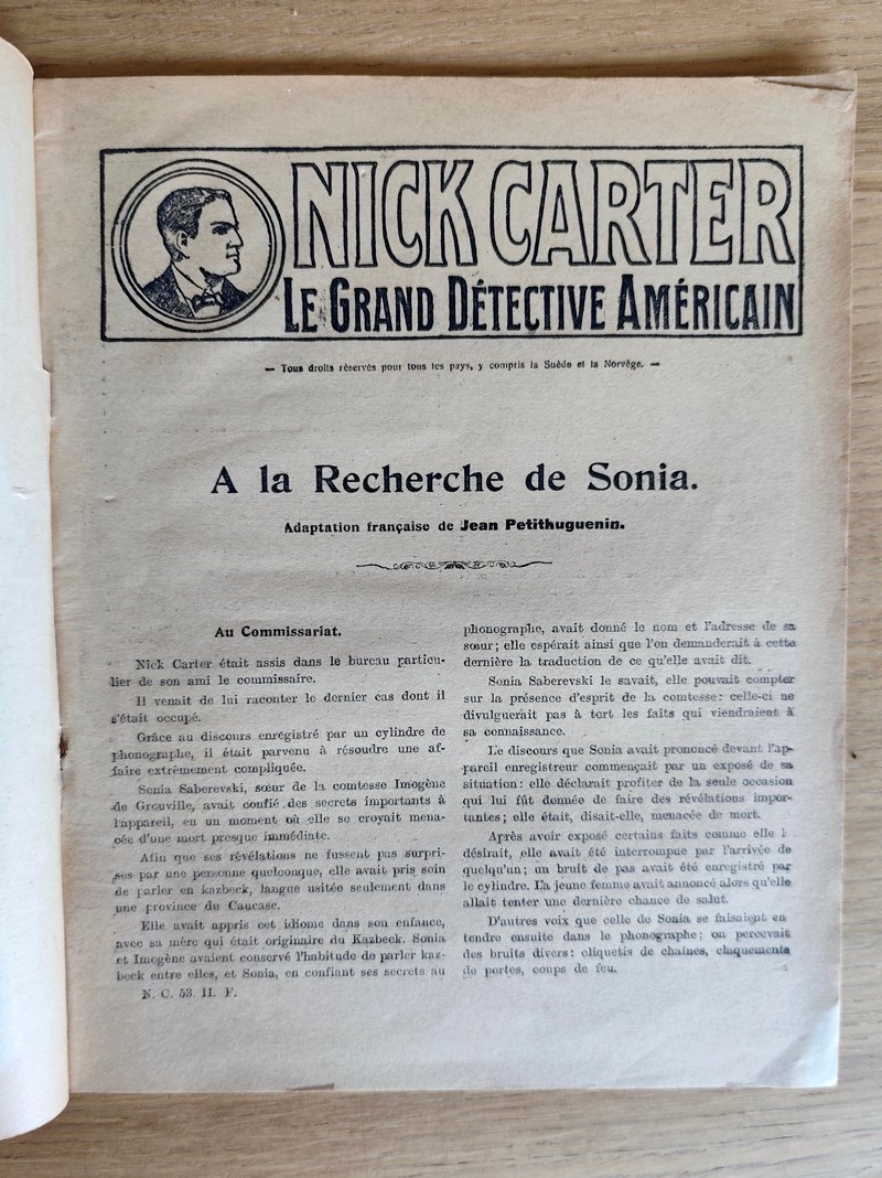 Nick Carter, le grand détective américain. Série II n° 53 - A la recherche de Sonia (The search for Xonia)