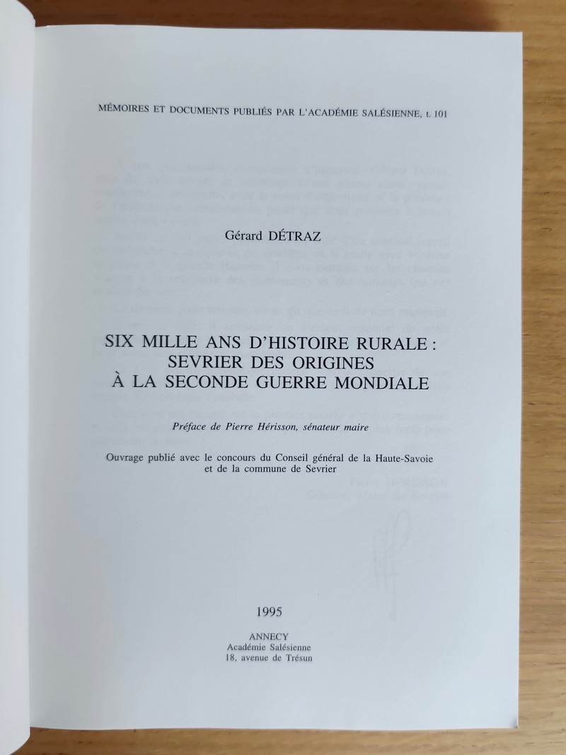 Six mille ans d'histoire rurale. Sevrier, des origines à la seconde guerre mondiale