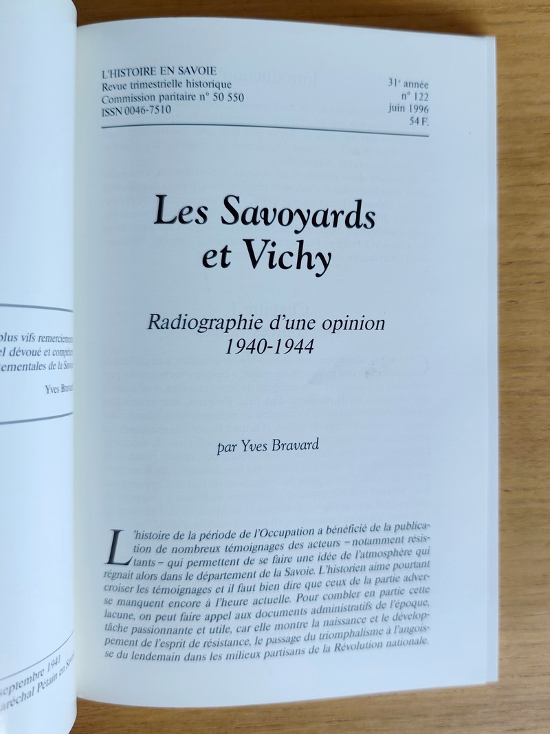 Les Savoyards et Vichy. Radiographie d'une opinion 1940-1944