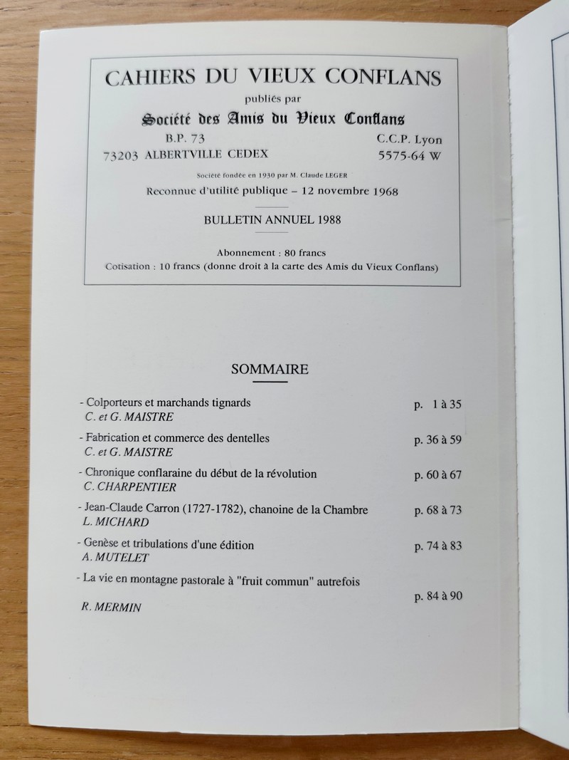 Cahiers du vieux Conflans, n° 149, 1er, 2e, 3e, 4e trimestre 1988