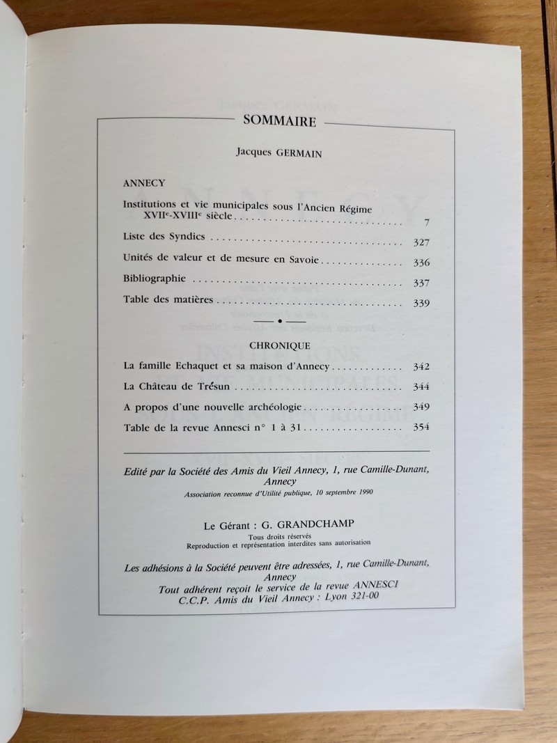 Annesci N° 32 - Annecy. Institutions et vie municipales sous l'ancien Régime XVIIe et XVIIIe siècle