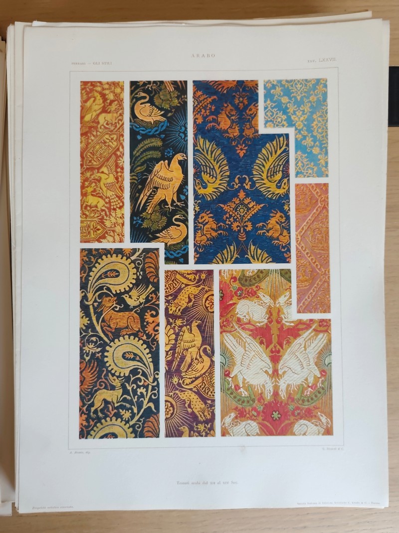 Gli stili nella forma e nel colore. Rassegna dell'arte antica e moderna di tutti i paesi (4 volumes en 1, 186 planches). I: Egiziano, caldeo, assiro, fenicio, egeo, greco, etrusco, romano, estremo oriente. II: Cristiano primitivo, bizantino, arabo. III: Romanico e gotico in Italiana. IV: Il rinascimento in Italia: il quattrocento