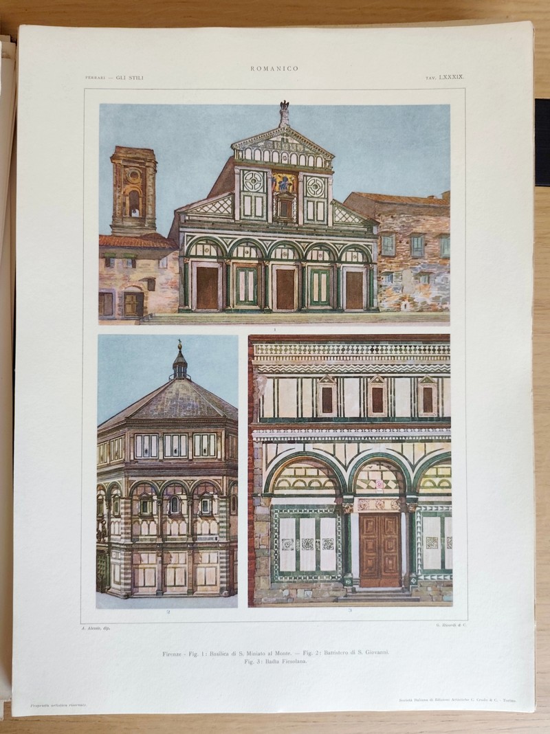 Gli stili nella forma e nel colore. Rassegna dell'arte antica e moderna di tutti i paesi (4 volumes en 1, 186 planches). I: Egiziano, caldeo, assiro, fenicio, egeo, greco, etrusco, romano, estremo oriente. II: Cristiano primitivo, bizantino, arabo. III: Romanico e gotico in Italiana. IV: Il rinascimento in Italia: il quattrocento