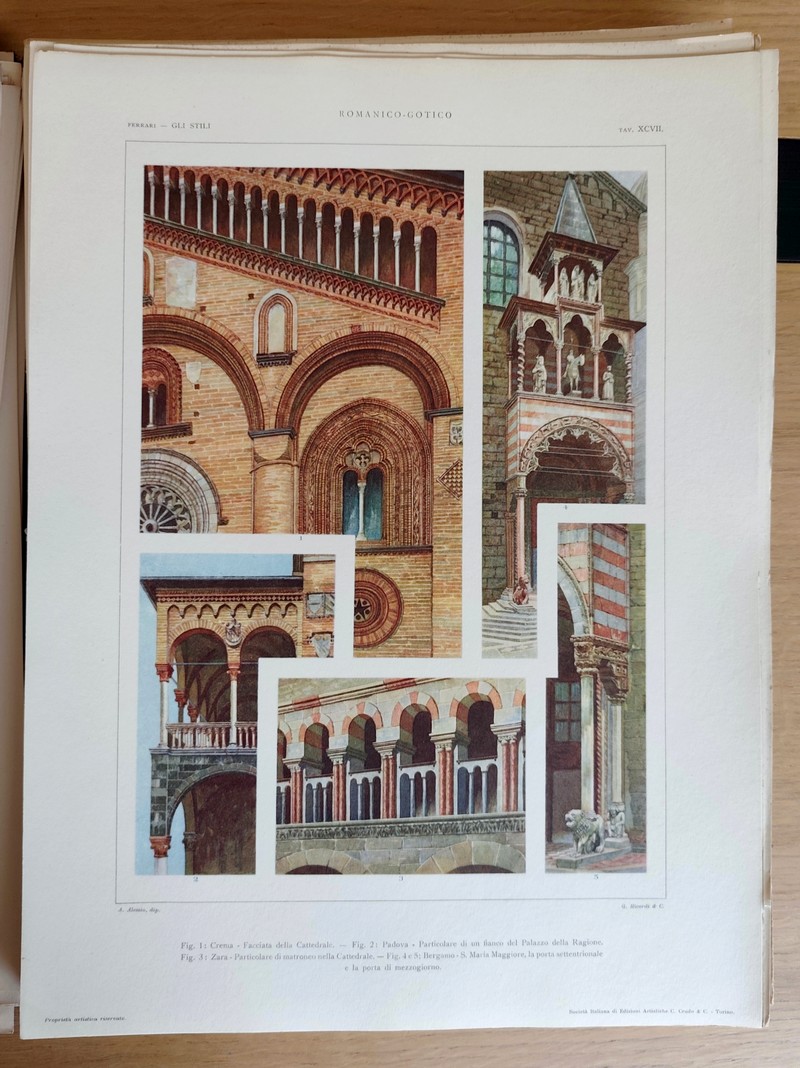 Gli stili nella forma e nel colore. Rassegna dell'arte antica e moderna di tutti i paesi (4 volumes en 1, 186 planches). I: Egiziano, caldeo, assiro, fenicio, egeo, greco, etrusco, romano, estremo oriente. II: Cristiano primitivo, bizantino, arabo. III: Romanico e gotico in Italiana. IV: Il rinascimento in Italia: il quattrocento