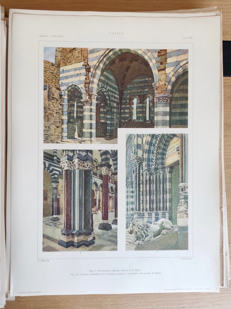 Gli stili nella forma e nel colore. Rassegna dell'arte antica e moderna di tutti i paesi (4 volumes en 1, 186 planches). I: Egiziano, caldeo, assiro, fenicio, egeo, greco, etrusco, romano, estremo oriente. II: Cristiano primitivo, bizantino, arabo. III: Romanico e gotico in Italiana. IV: Il rinascimento in Italia: il quattrocento