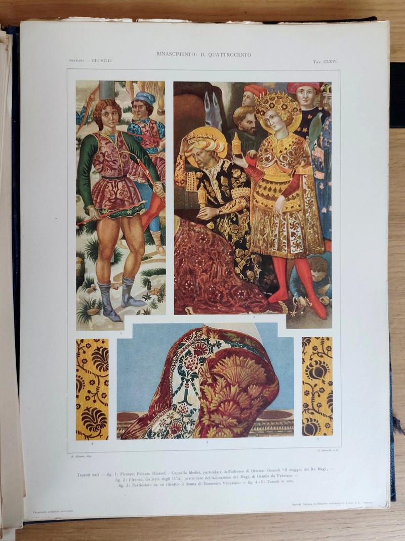 Gli stili nella forma e nel colore. Rassegna dell'arte antica e moderna di tutti i paesi (4 volumes en 1, 186 planches). I: Egiziano, caldeo, assiro, fenicio, egeo, greco, etrusco, romano, estremo oriente. II: Cristiano primitivo, bizantino, arabo. III: Romanico e gotico in Italiana. IV: Il rinascimento in Italia: il quattrocento