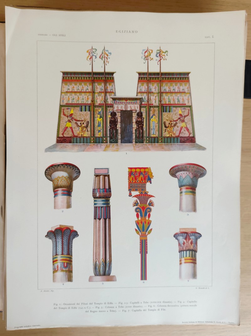 Gli stili nella forma e nel colore. Rassegna dell'arte antica e moderna di tutti i paesi (4 volumes en 1, 186 planches). I: Egiziano, caldeo, assiro, fenicio, egeo, greco, etrusco, romano, estremo oriente. II: Cristiano primitivo, bizantino, arabo. III: Romanico e gotico in Italiana. IV: Il rinascimento in Italia: il quattrocento