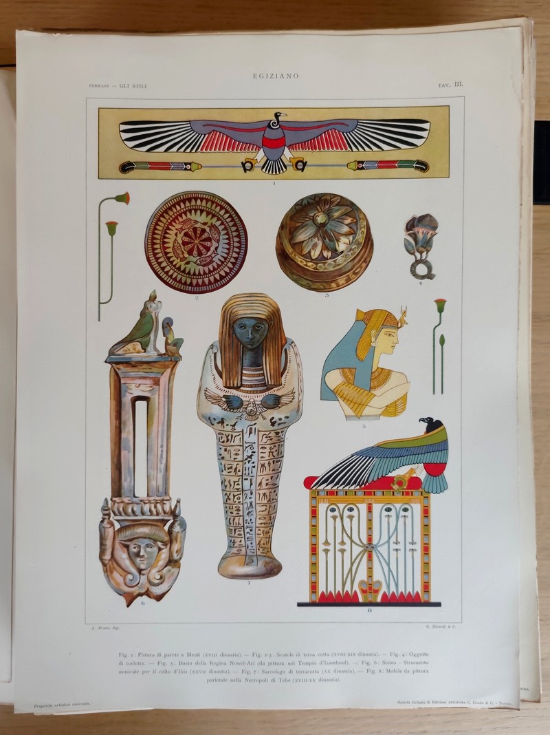 Gli stili nella forma e nel colore. Rassegna dell'arte antica e moderna di tutti i paesi (4 volumes en 1, 186 planches). I: Egiziano, caldeo, assiro, fenicio, egeo, greco, etrusco, romano, estremo oriente. II: Cristiano primitivo, bizantino, arabo. III: Romanico e gotico in Italiana. IV: Il rinascimento in Italia: il quattrocento