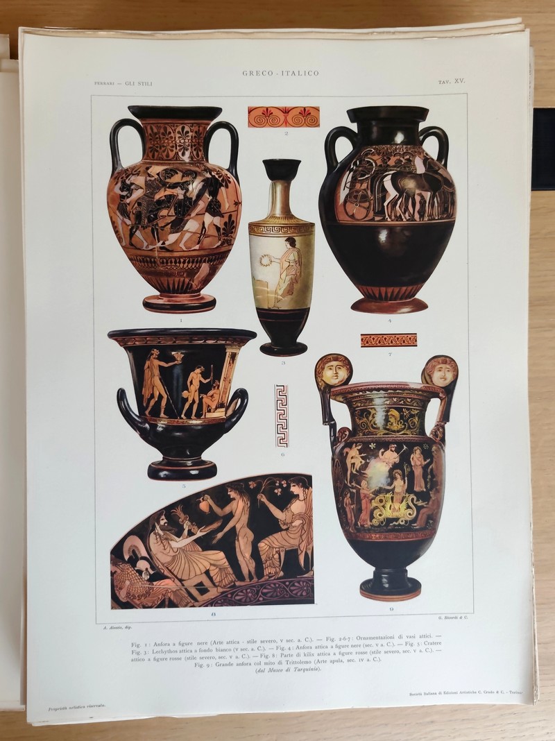 Gli stili nella forma e nel colore. Rassegna dell'arte antica e moderna di tutti i paesi (4 volumes en 1, 186 planches). I: Egiziano, caldeo, assiro, fenicio, egeo, greco, etrusco, romano, estremo oriente. II: Cristiano primitivo, bizantino, arabo. III: Romanico e gotico in Italiana. IV: Il rinascimento in Italia: il quattrocento