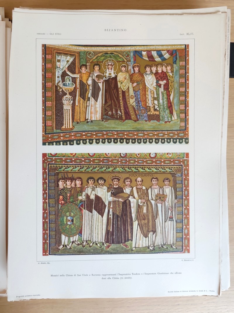 Gli stili nella forma e nel colore. Rassegna dell'arte antica e moderna di tutti i paesi (4 volumes en 1, 186 planches). I: Egiziano, caldeo, assiro, fenicio, egeo, greco, etrusco, romano, estremo oriente. II: Cristiano primitivo, bizantino, arabo. III: Romanico e gotico in Italiana. IV: Il rinascimento in Italia: il quattrocento