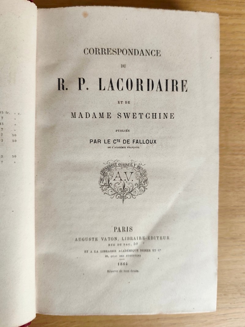 Correspondance du R. P. Lacordaire et de Madame Swetchine