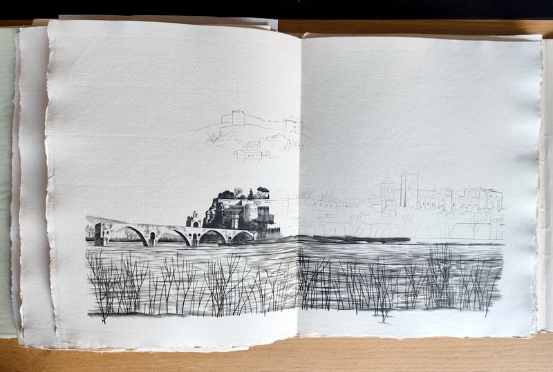 Vers l'étang de Berre (avec une esquisse ayant servi à l'illustration, une suite des gravure en 2ème état, une suite des doubles planches)