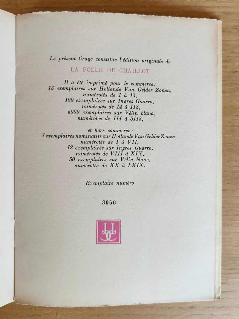 La folle de Chaillot. Pièce en deux actes