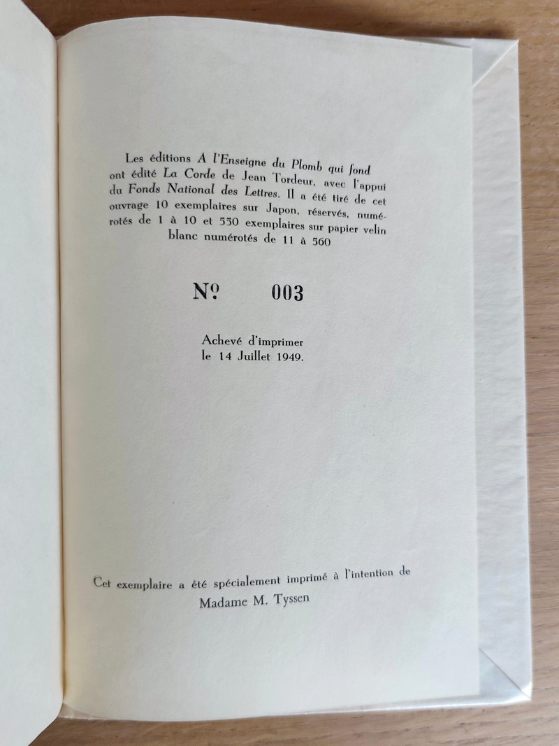 La corde (dédicace sur papier Japon)