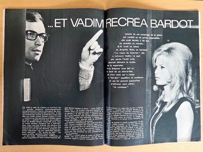 Sa nouvelle rencontre avec Vadim a bouleversé tous les projets de Brigitte (Brigitte Bardot). Jours de France 410 du 22 septembre 1962