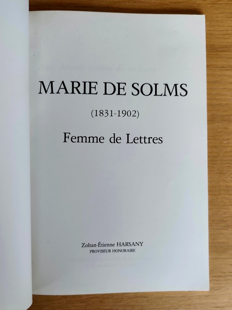 Marie de Solms. Femme de Lettres