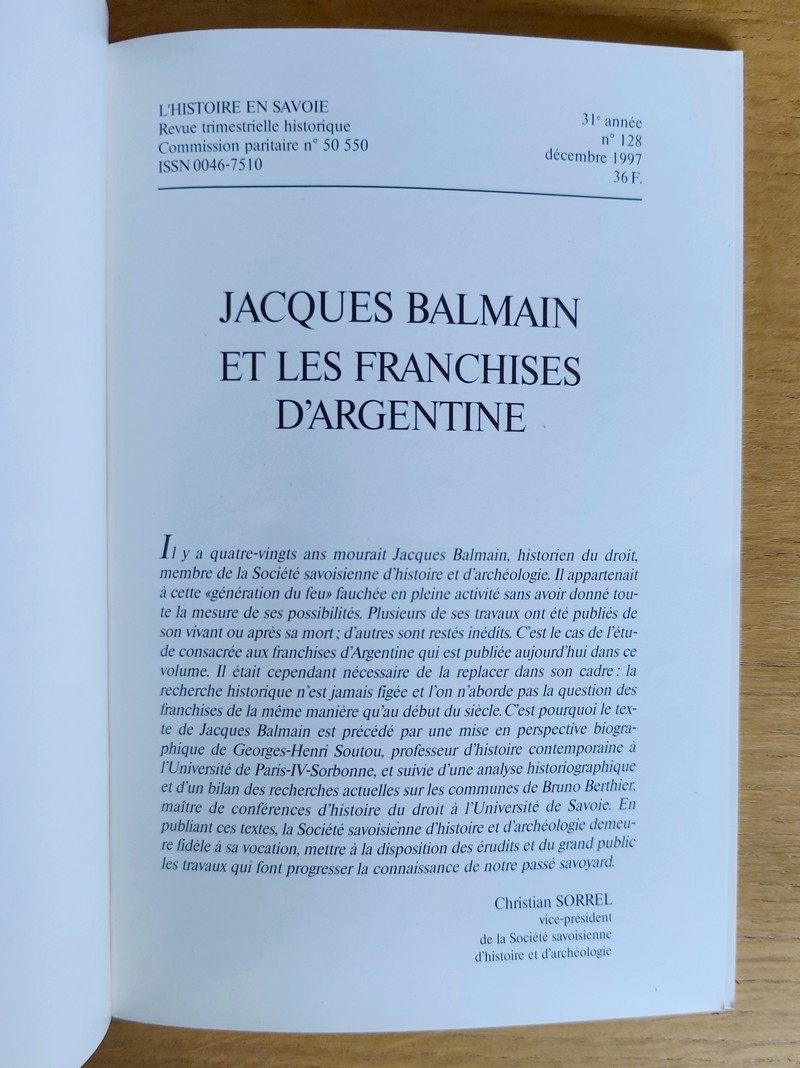 Jacques Balmain et les Franchises d'Argentine