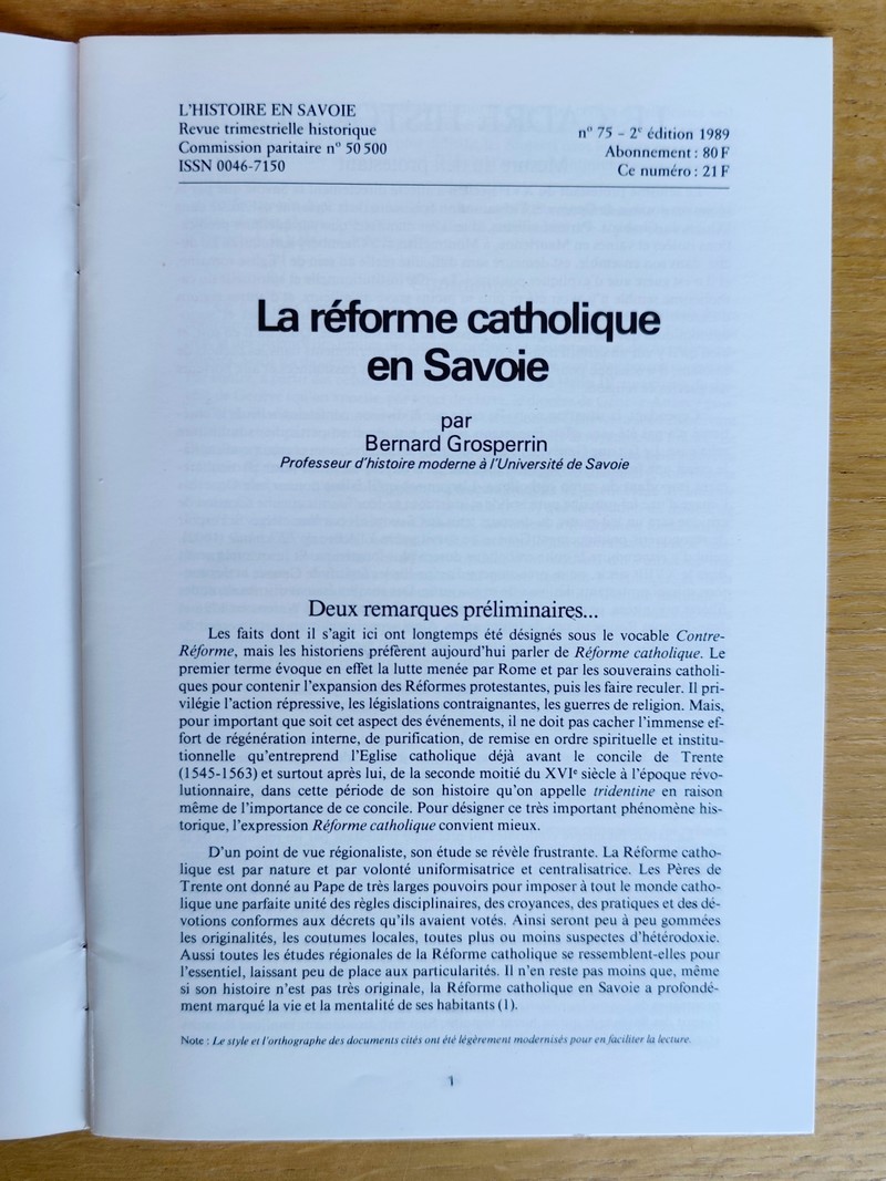 La réforme catholique en Savoie