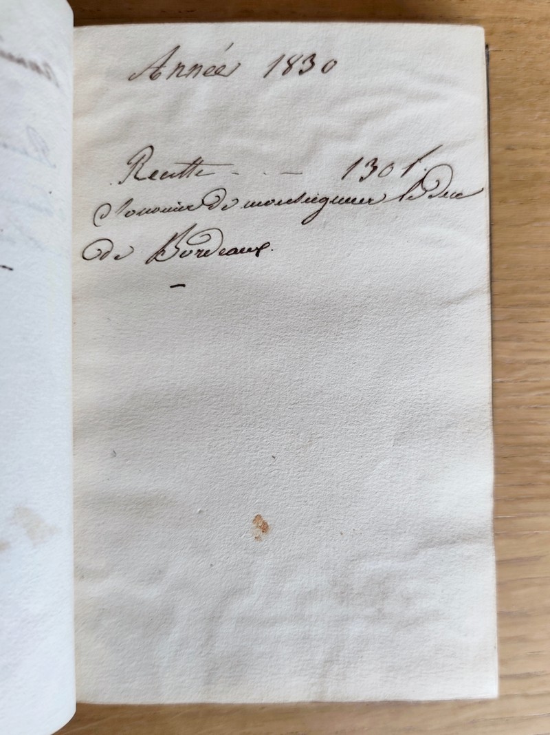 Carnet de compte et de bienfaisance pour l'établissement Royal de Saint-Joseph de Versailles 1829 - 1830