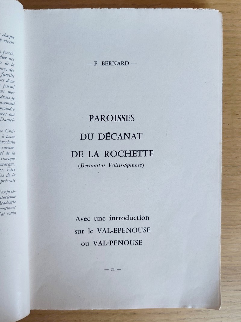 Paroisses du Décanat de La Rochette (Decanatus Vallis-Spinose) avec une introduction sur le Val-Epenouse ou Val-Penouse