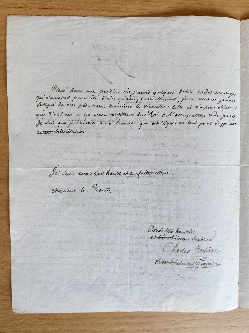 Lettre de 2 pages concernant la demande d'une aide pour un malheureux