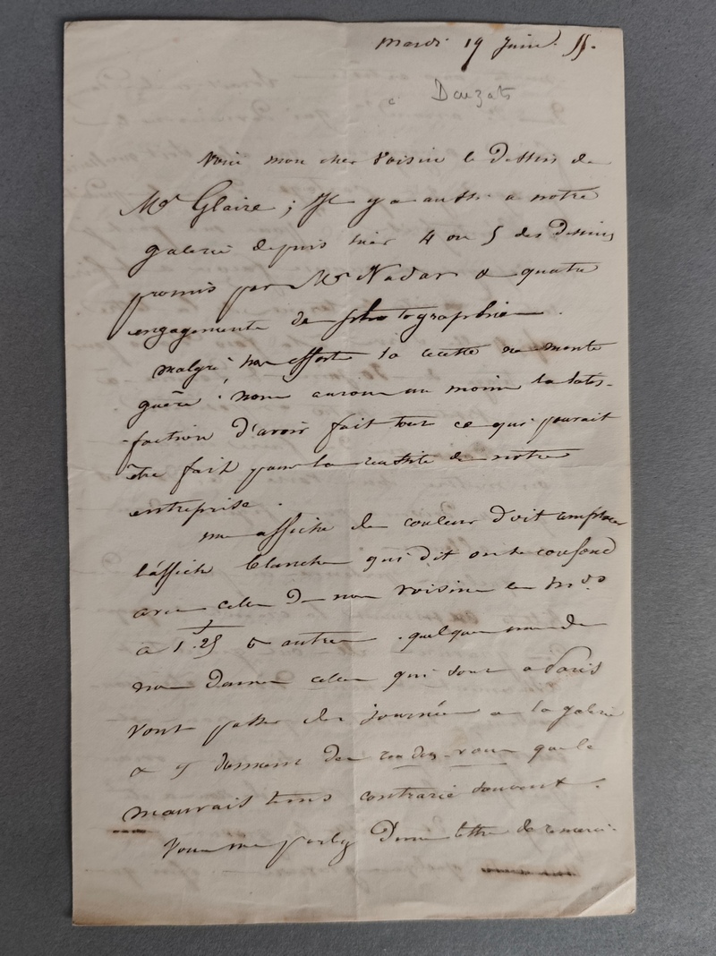 Lettre autographe signée et datée du 19 juin 1855