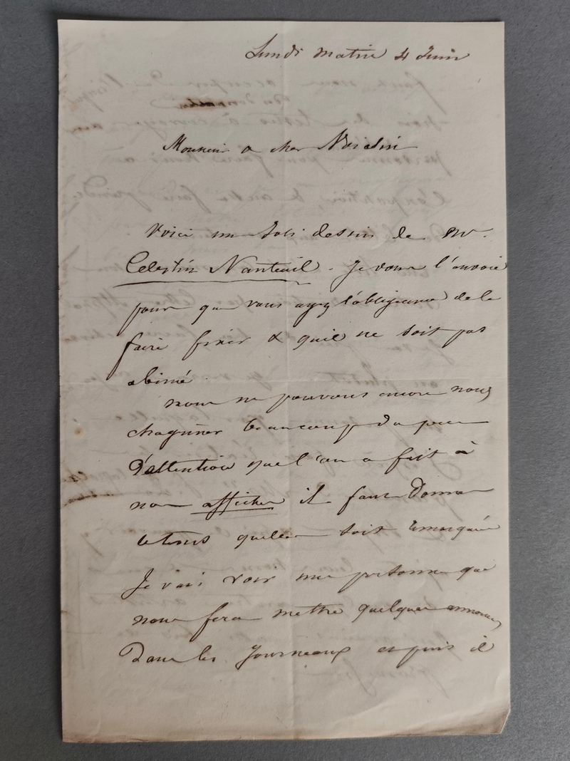 Lettre autographe signée et datée du Lundi matin 4 juin