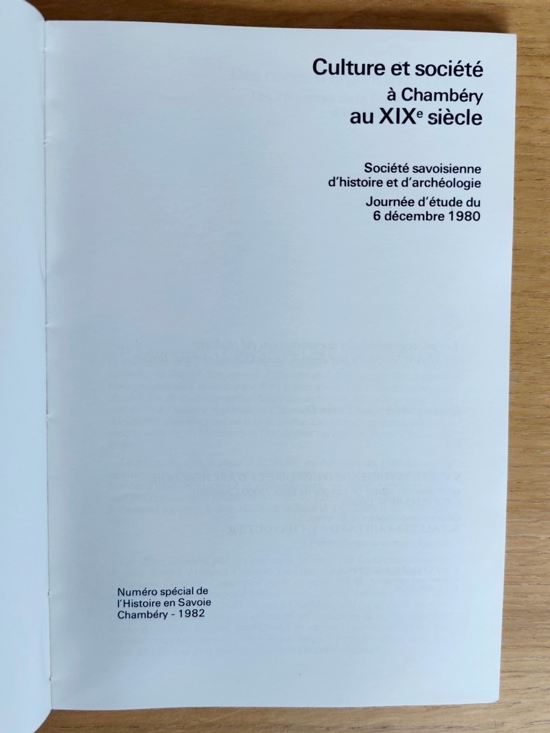 Culture et société à Chambéry au XIXe siècle