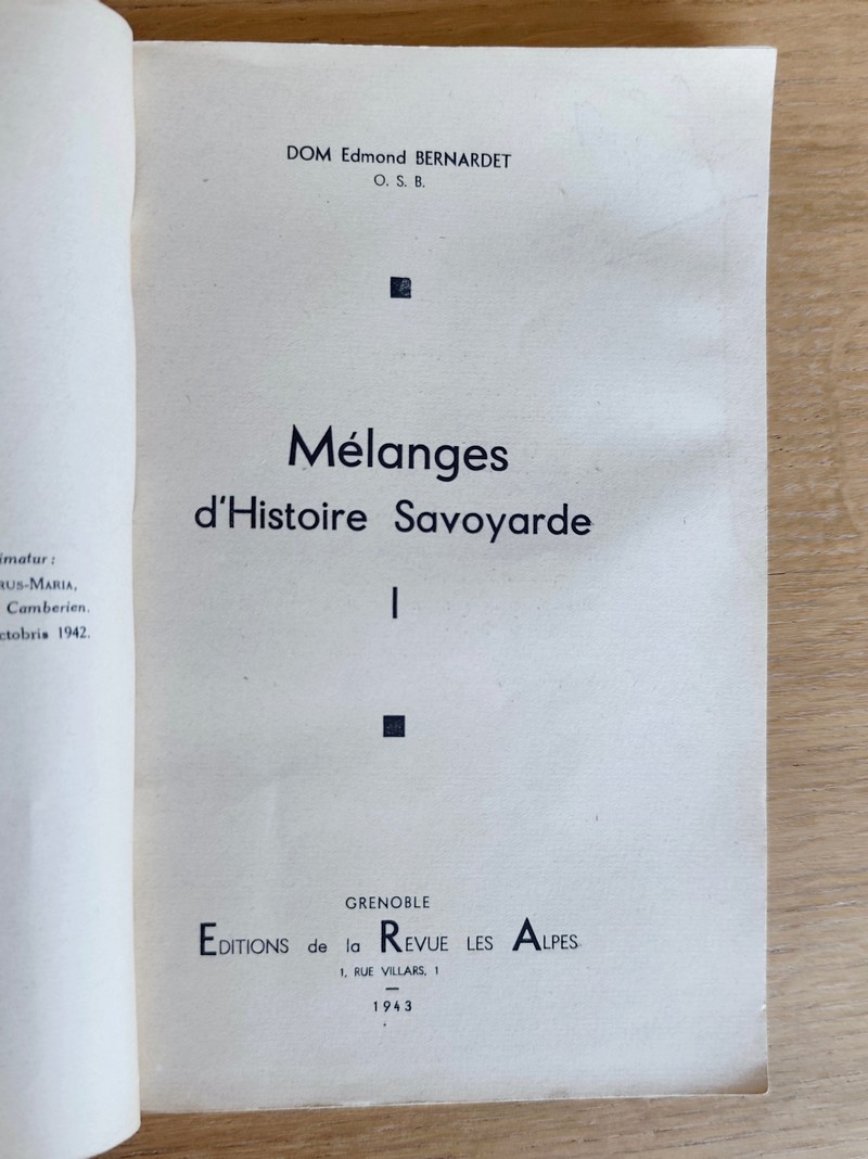 Mélanges d'histoire savoyarde, série I