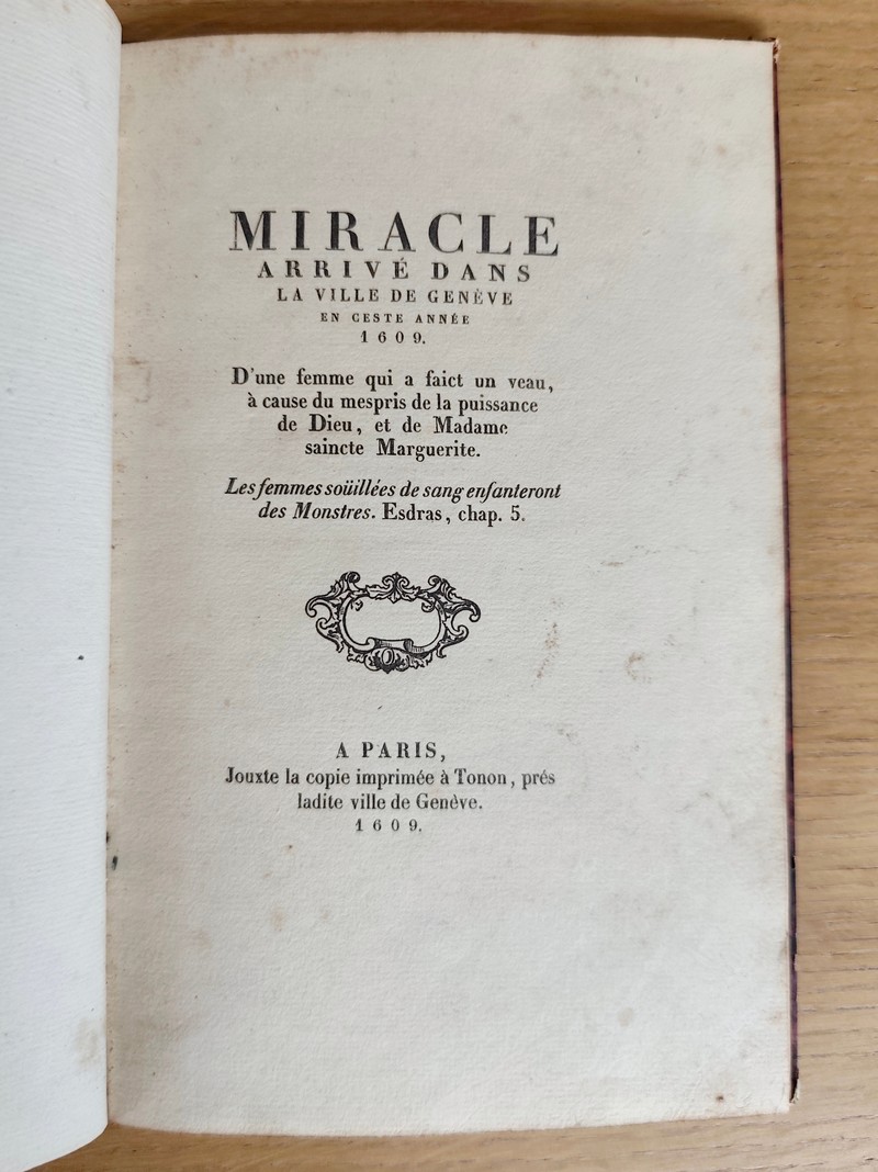 Miracle arrivé dans la ville de Genève en ceste année 1609. D'une femme qui à faict un veau, à cause du mespris de la Puissance de Dieu, et de Madame saincte Marguerite