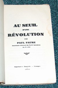 Au seuil d'une révolution