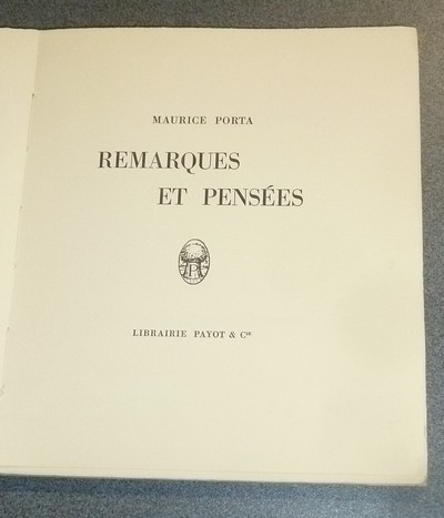 Remarques et pensées