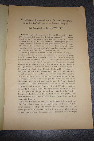 Un Officier Savoyard dans l'armée française sous Louis-Philippe et le Second Empire ; Le Général J.E. Dumont