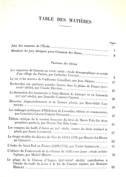 Position des thèses soutenues par les élèves de la promotion de 1967 pour obtenir le Diplôme d'Archiviste Paléographe