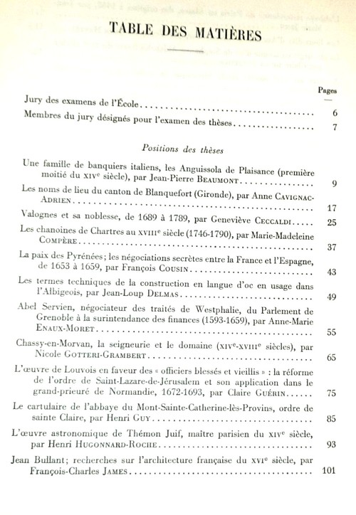 Position des thèses soutenues par les élèves de la promotion de 1968 pour obtenir le Diplôme d'Archiviste Paléographe