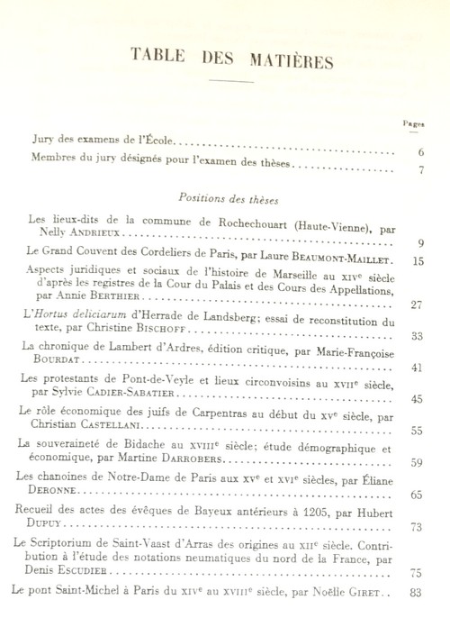 Position des thèses soutenues par les élèves de la promotion de 1970 pour obtenir le Diplôme d'Archiviste Paléographe