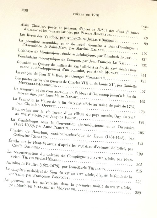 Position des thèses soutenues par les élèves de la promotion de 1970 pour obtenir le Diplôme d'Archiviste Paléographe