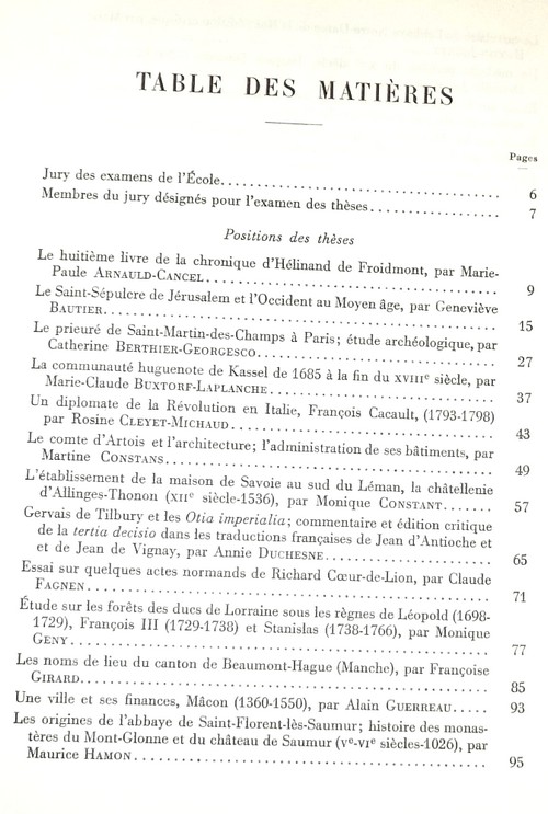 Position des thèses soutenues par les élèves de la promotion de 1971 pour obtenir le Diplôme d'Archiviste Paléographe
